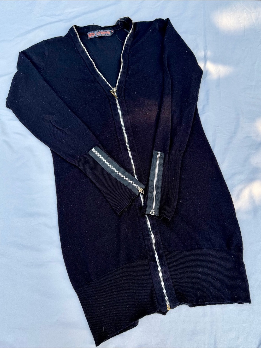 QED London Black Zip-Front Mini Dress with Silver Hardware